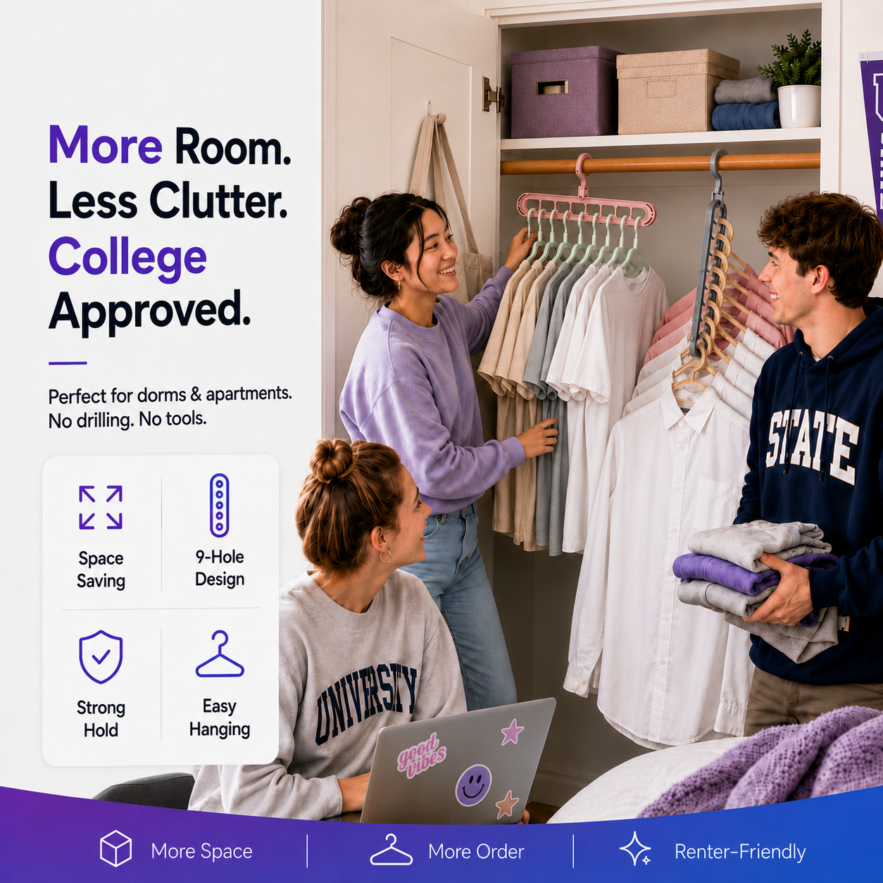 ClosetLift 9-hole cascading space saving hanger holding multiple shirts on a single closet rod